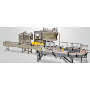 2 &ndash; Head In-line Automatic Net Weight Filling & Crimp Closing Machine for Gallon to Pail Containers with DFS Fill Cart