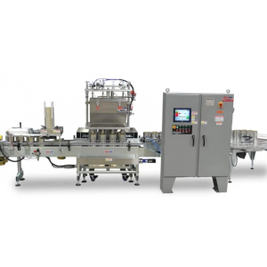 4-Head Automatic Net Weight Filling & Closing Machine with Lateral Container Transfer for faster cycle times &ndash; 1/2 Pint to Gallon Containers.